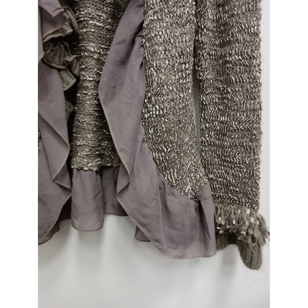 John Fashion Ruffle BOHO Cardigan Womens Large Taupe Shimmer Toggle - Picture 3 of 13
